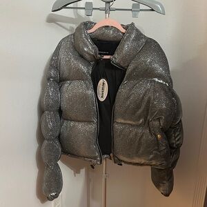 NWT POSTER GIRL Silver Glittery Puffer Jacket